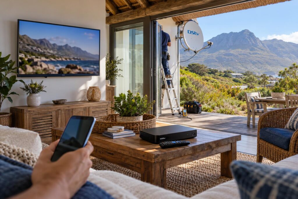 Streaming and decoder in a holiday home Holiday home lounge using DStv Stream vs decoder on the main TV