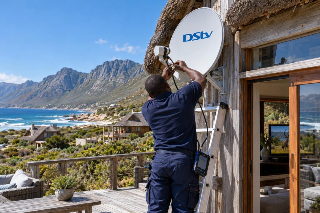 Reconnecting a holiday home dish DStv installer reconnecting a holiday home dish near Betty's Bay