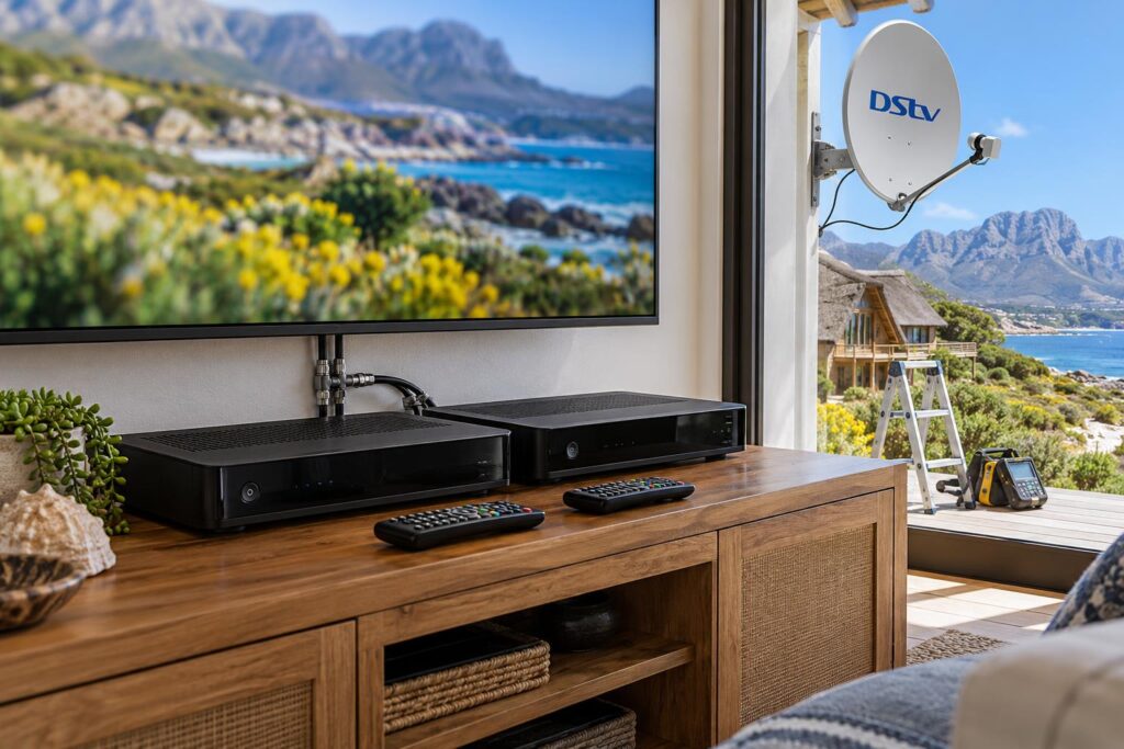 Two satellite decoders compared side by side for OpenView vs DStv viewing